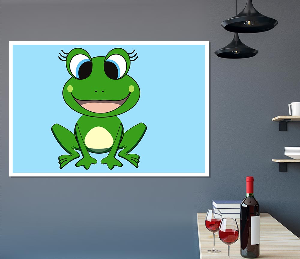 Happy Frog Ready To Leap Baby Blue Print Poster Wall Art