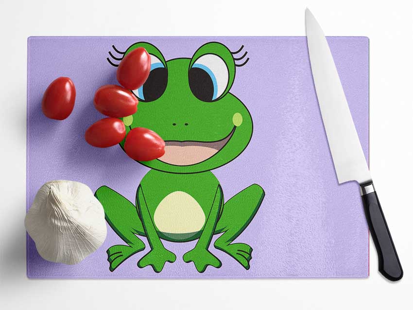 Happy Frog Ready To Leap Lilac Glass Chopping Board