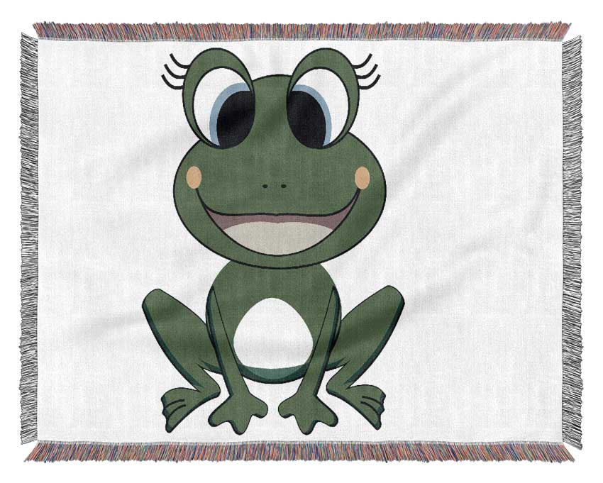 Happy Frog Ready To Leap Pink Woven Blanket