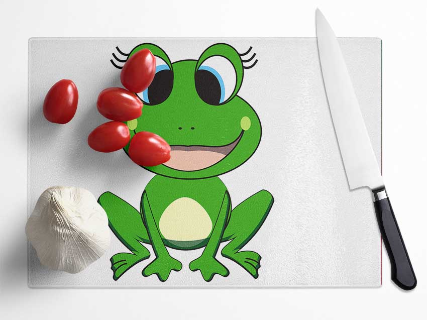 Happy Frog Ready To Leap White Glass Chopping Board