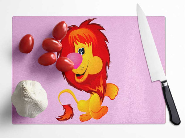 Happy Lion Pink Glass Chopping Board