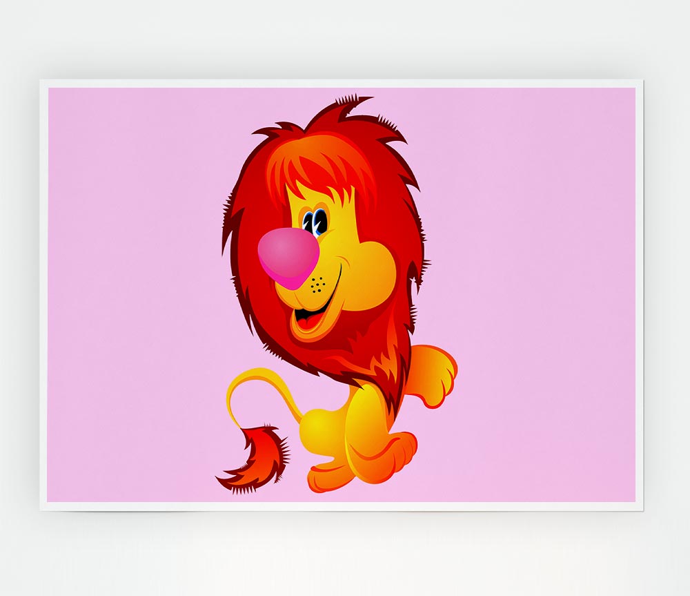 Happy Lion Pink Print Poster Wall Art