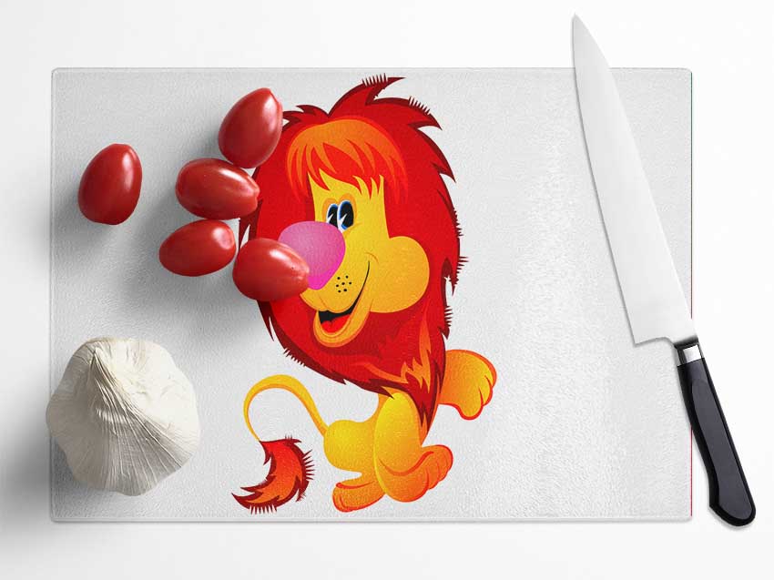 Happy Lion White Glass Chopping Board