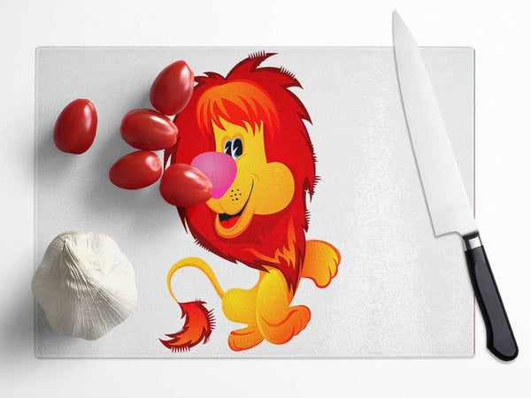 Happy Lion White Glass Chopping Board