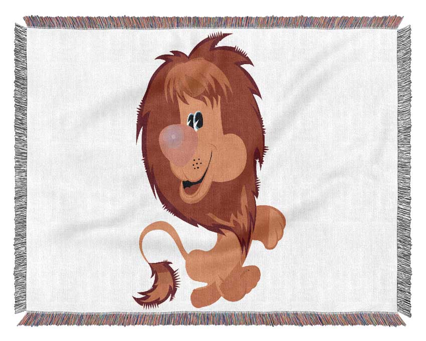 Happy Lion White Woven Blanket