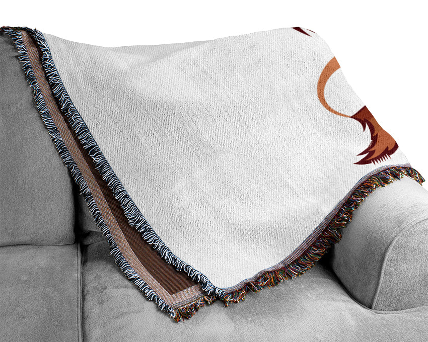 Happy Lion White Woven Blanket