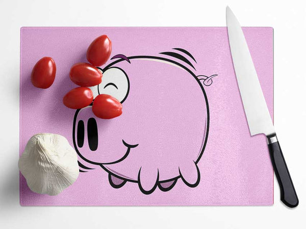 Happy Pig Smiling Pink Glass Chopping Board