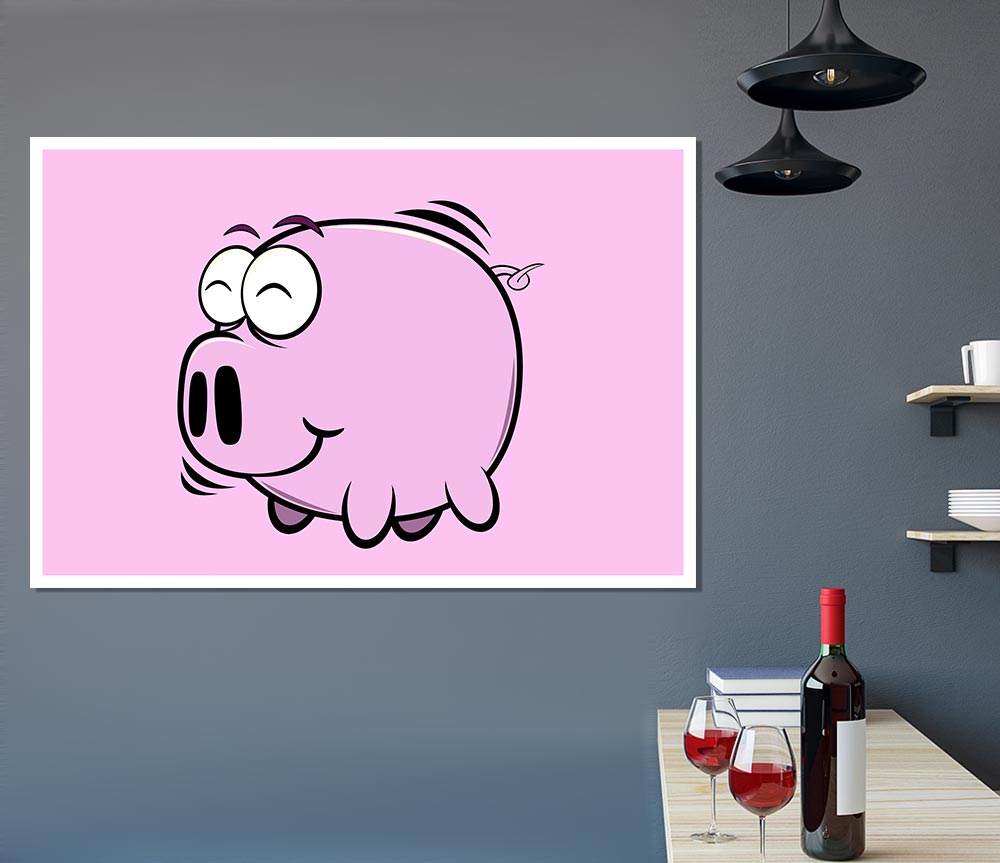 Happy Pig Smiling Pink Print Poster Wall Art