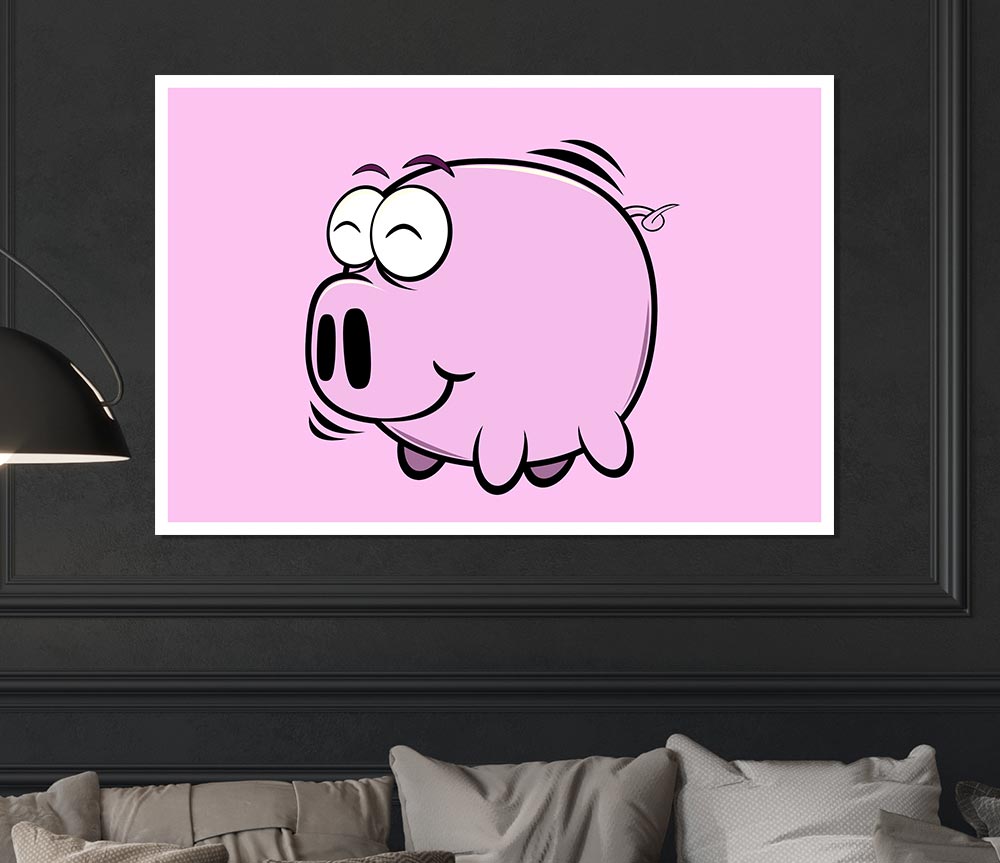 Happy Pig Smiling Pink Print Poster Wall Art