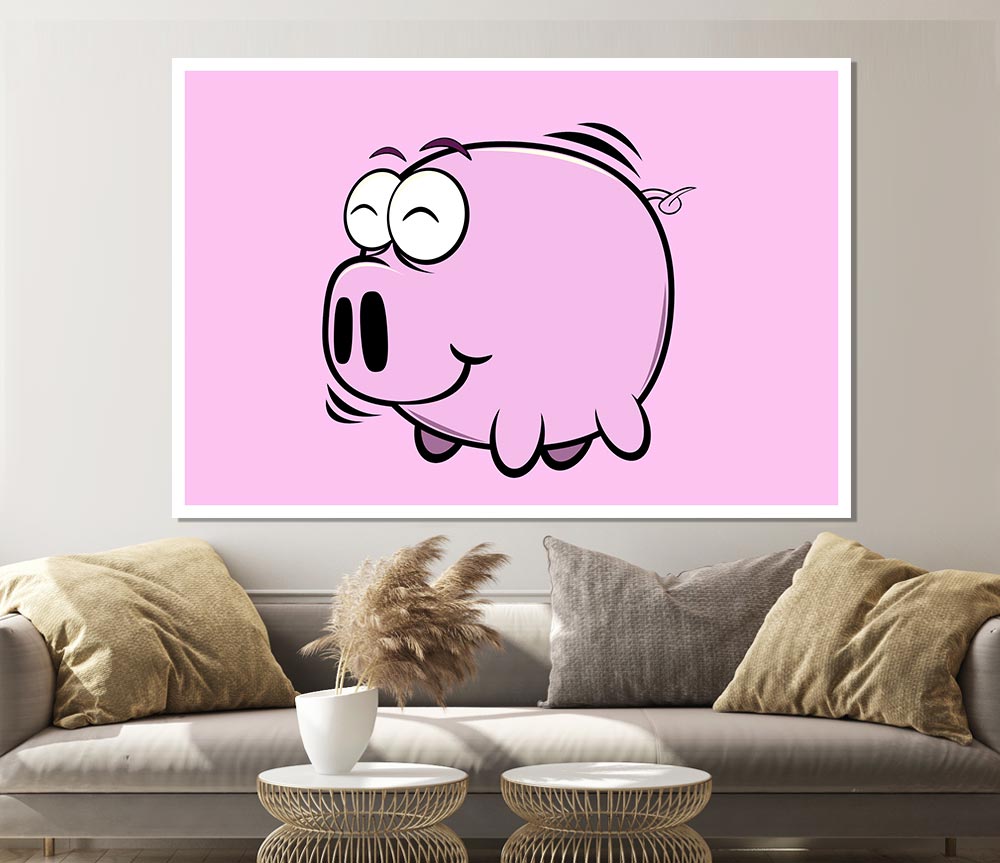 Happy Pig Smiling Pink Print Poster Wall Art