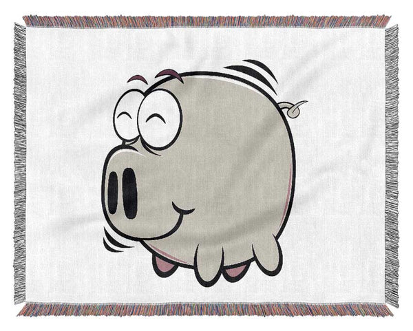 Happy Pig Smiling White Woven Blanket