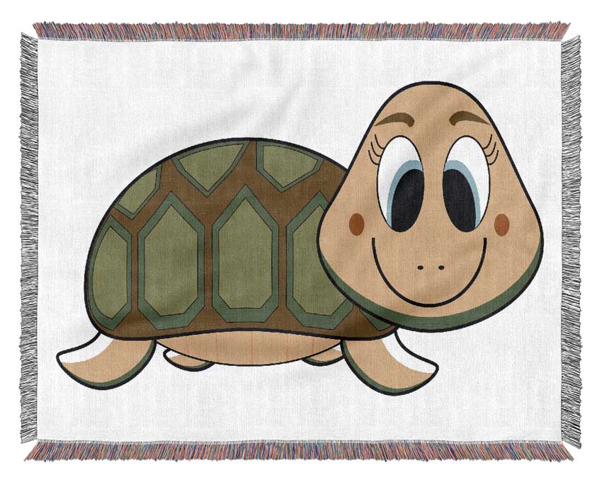 Happy Turtle White Woven Blanket