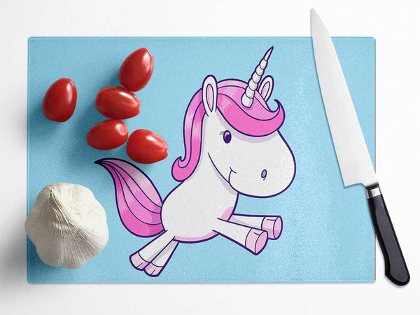 Leaping Unicorn Baby Blue Glass Chopping Board