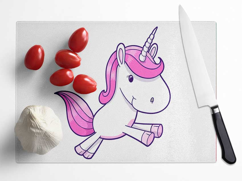 Leaping Unicorn White Glass Chopping Board