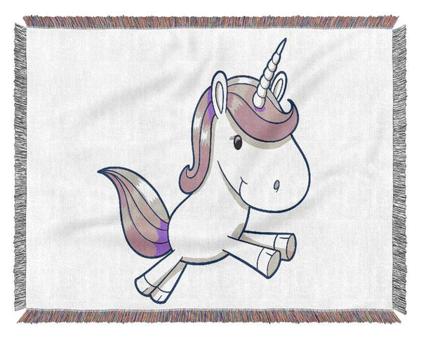 Leaping Unicorn White Woven Blanket