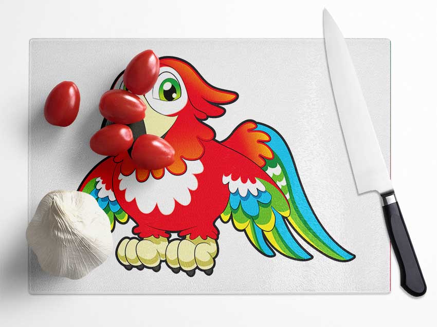 Little Parrot White Glass Chopping Board