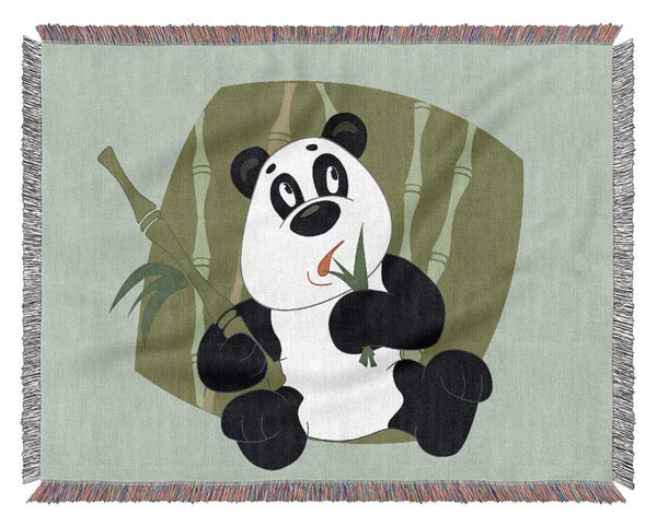 Panda Eating Bamboo Baby Blue Woven Blanket