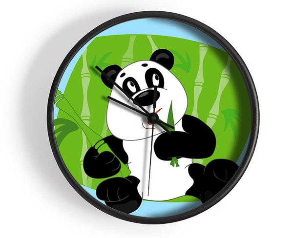 Panda Eating Bamboo Baby Blue Clock - Wallart-Direct UK