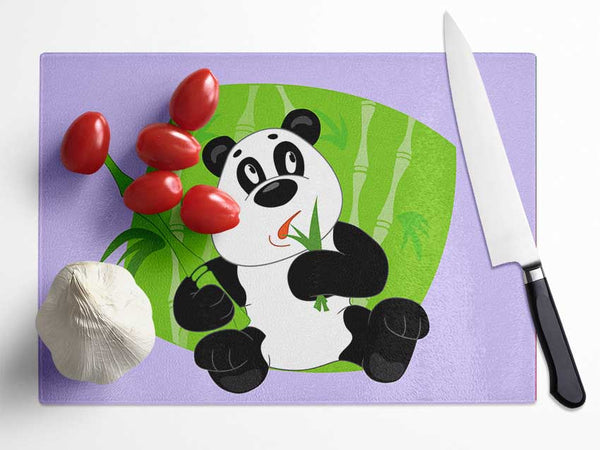 Panda Eating Bamboo Lilac Glass Chopping Board