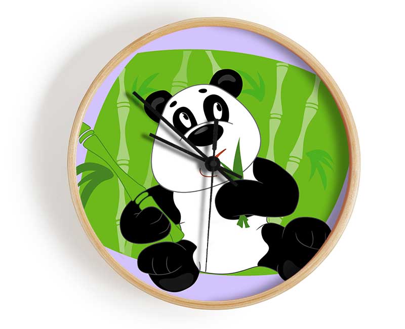 Panda Eating Bamboo Lilac Clock - Wallart-Direct UK