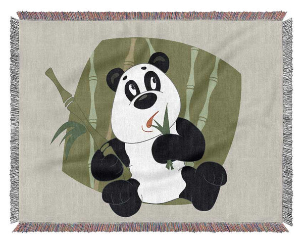 Panda Eating Bamboo Lilac Woven Blanket