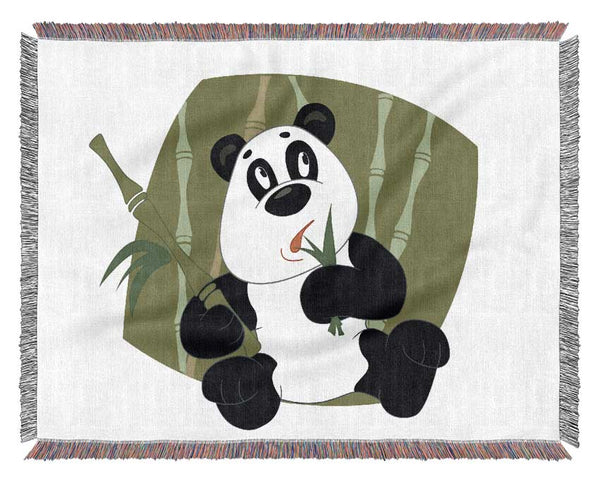 Panda Eating Bamboo Pink Woven Blanket