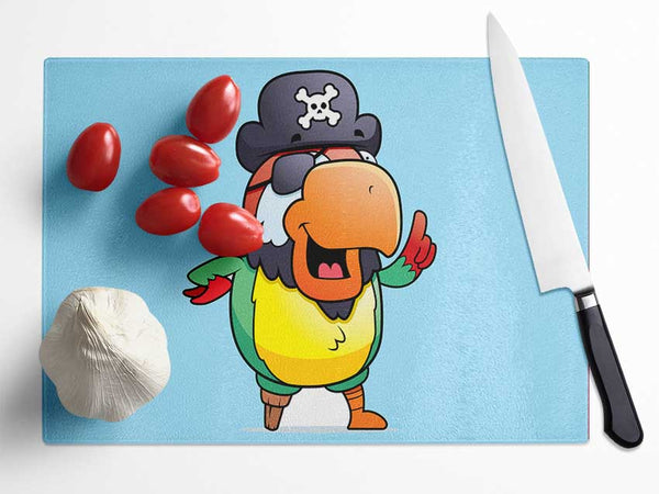 Pirate Parrot Eyepatch Baby Blue Glass Chopping Board