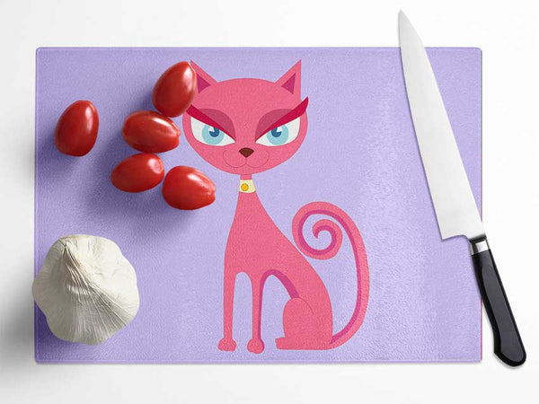 Posh Cat Lilac Glass Chopping Board