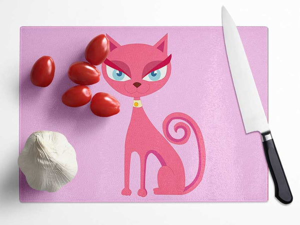 Posh Cat Pink Glass Chopping Board