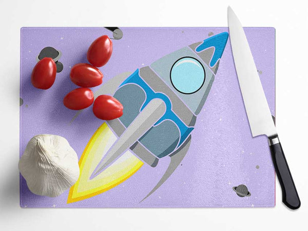 Rocket Ship Lilac Glass Chopping Board