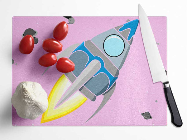 Rocket Ship Pink Glass Chopping Board