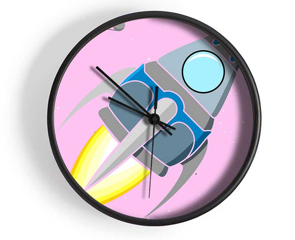 Rocket Ship Pink Clock - Wallart-Direct UK