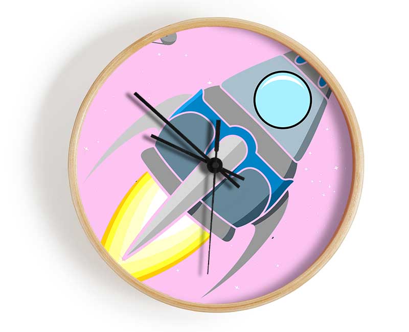 Rocket Ship Pink Clock - Wallart-Direct UK