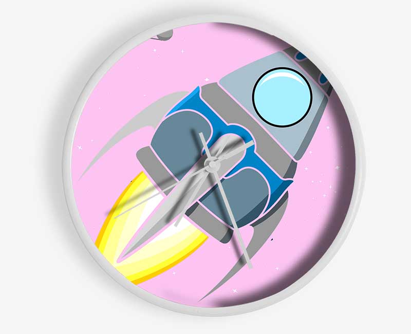 Rocket Ship Pink Clock - Wallart-Direct UK