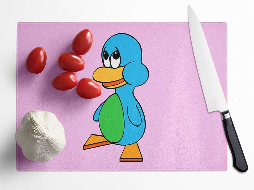 Sad Duck Pink Glass Chopping Board