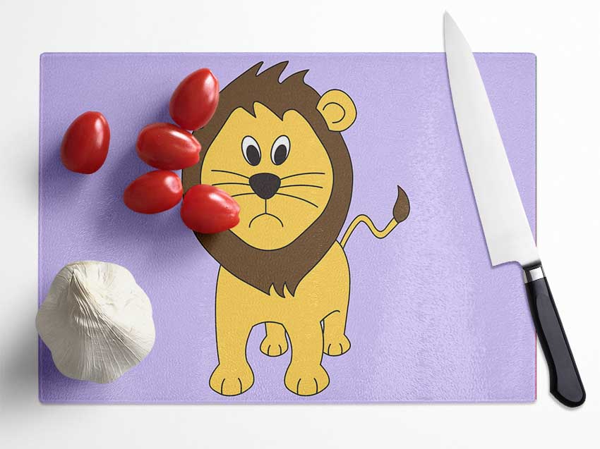 Sad Lion Lilac Glass Chopping Board