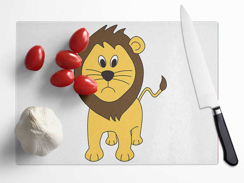 Sad Lion White Glass Chopping Board