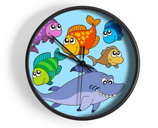 Shark And Fish Baby Blue Clock - Wallart-Direct UK