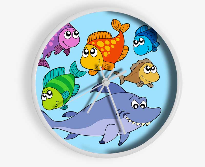 Shark And Fish Baby Blue Clock - Wallart-Direct UK