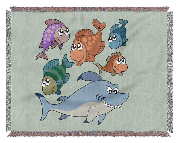 Shark And Fish Baby Blue Woven Blanket