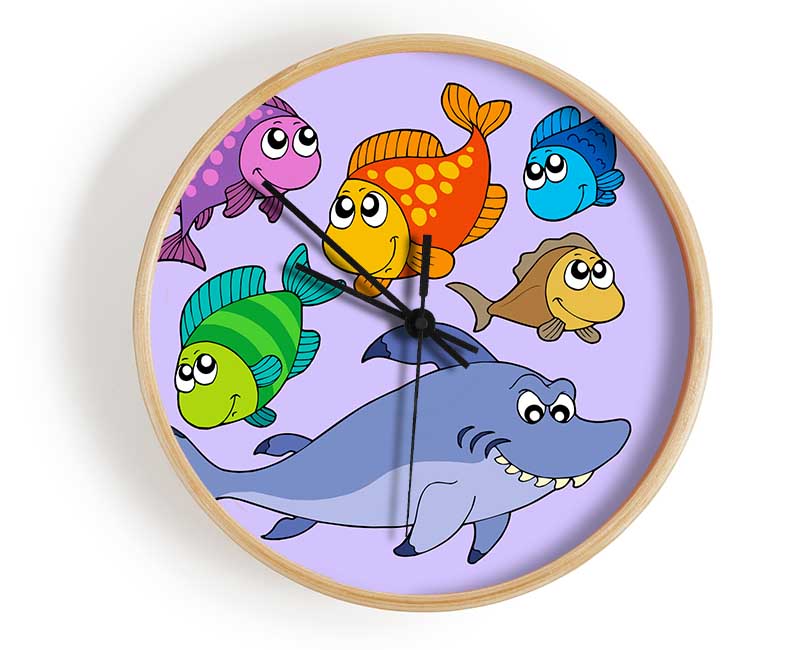 Shark And Fish Lilac Clock - Wallart-Direct UK