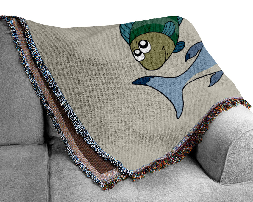 Shark And Fish Lilac Woven Blanket