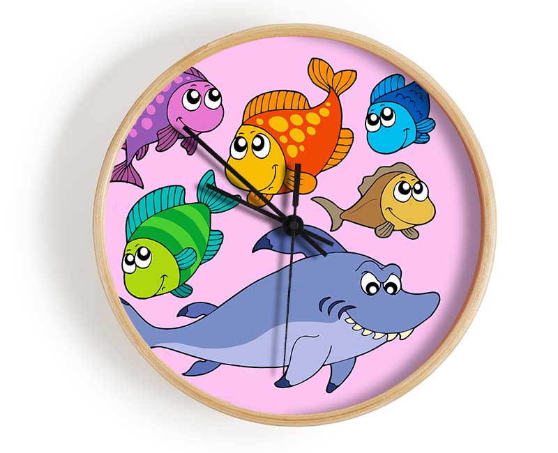 Shark And Fish Pink Clock - Wallart-Direct UK