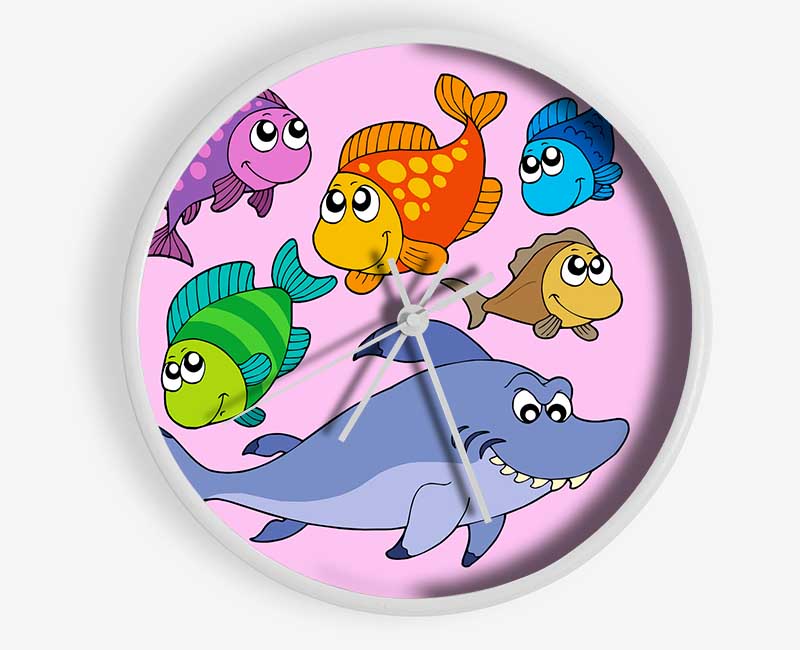 Shark And Fish Pink Clock - Wallart-Direct UK