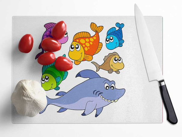 Shark And Fish White Glass Chopping Board