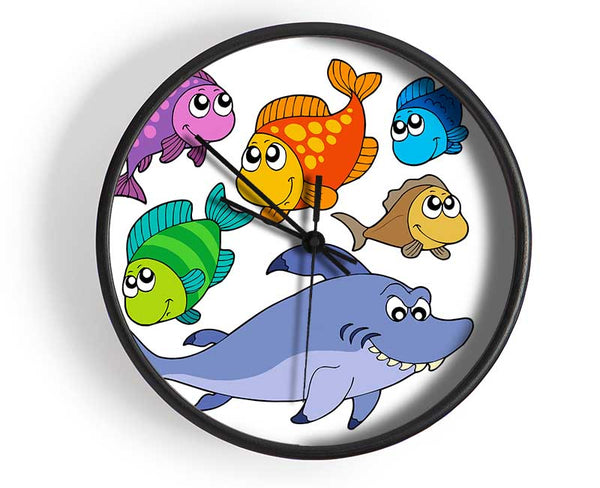 Shark And Fish White Clock - Wallart-Direct UK