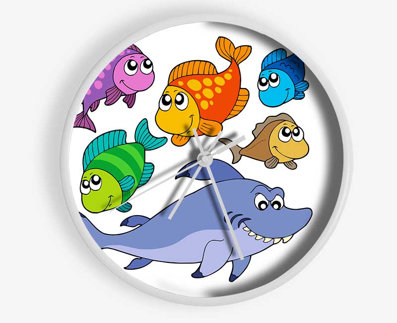 Shark And Fish White Clock - Wallart-Direct UK