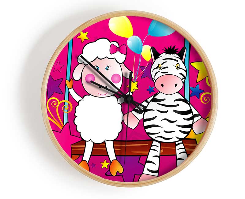 Sheep And Zebra On Swing Celebration White Clock - Wallart-Direct UK