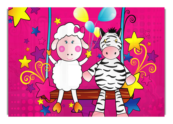 Sheep And Zebra On Swing Celebration White