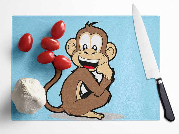 Sitting Monkey Smiling Baby Blue Glass Chopping Board